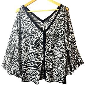 NWT Guess Zebra Print Top Women's Size XL Boho Flowy Biker Mob Wife Black White